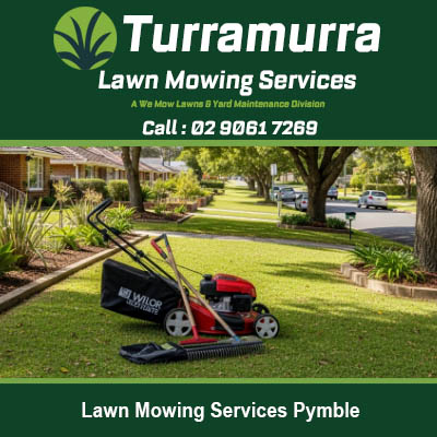 Expert lawn care mower positioned on garden property in Pymble New South Wales