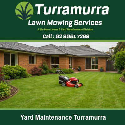 Red lawn mower on perfectly striped lawn in Turramurra